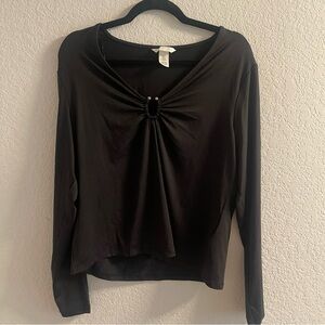 H&M Black Gathered Front Blouse